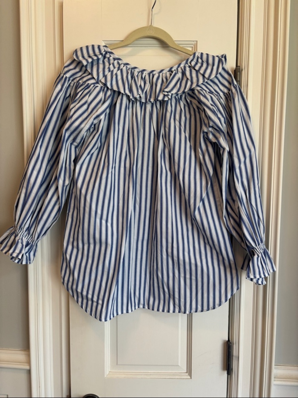 Mille Owen Blue & White Striped Ruffle Blouse - Picture 5 of 5